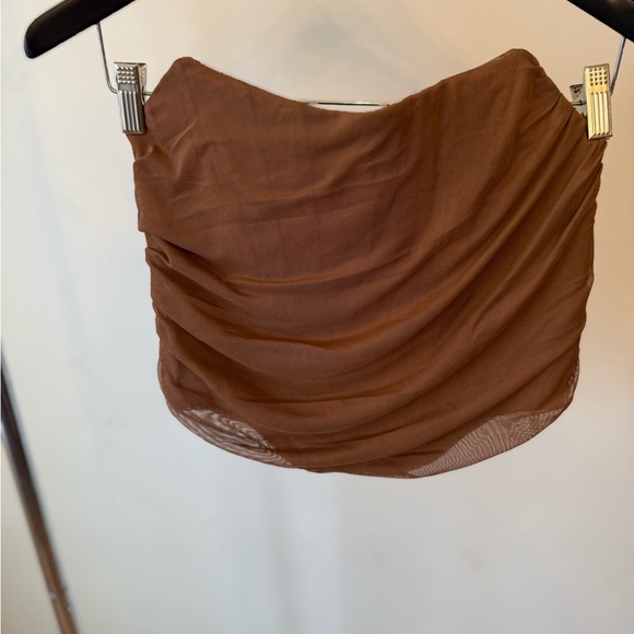 Brown Ruched Mesh Corset Top - Picture 6 of 9